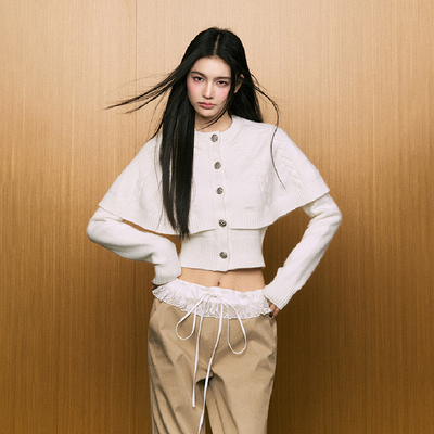 AGAM斗篷披肩麻花针织开衫