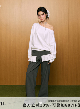 AGAM 设计感假两件灰色裤裙蕾丝花边拼接撞色裤子阔腿休闲西裤女