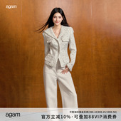 AGAM原创设计海军领编织白色彩点小香风冬日千金外套修身 收腰上衣