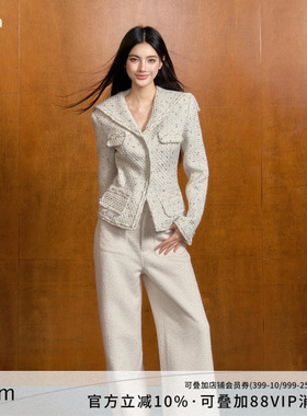 AGAM原创设计海军领编织白色彩点小香风冬日千金外套修身收腰上衣