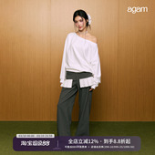 子阔腿休闲西裤 裙蕾丝花边拼接撞色裤 女 设计感假两件灰色裤 AGAM