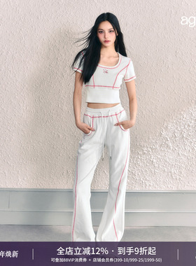 AGAM 原创设计简约运动风白色短款上衣+长裤+短裤运动两件套套装