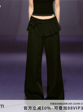 AGAM 时髦假两件式百褶搭片西裤 质感挺阔直筒休闲裤