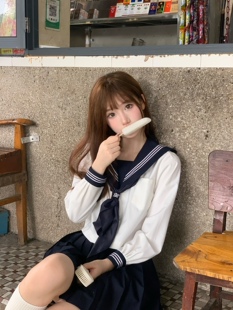 【现货】山暮夏原创基础款jk制服绀三本白身水手服中间服校供感
