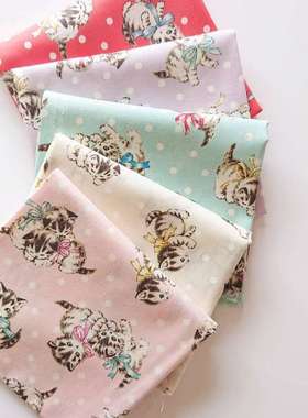 日本QuiltGate进口纯棉小猫布料 昭和动物甜美娃衣拼布Lolita手工