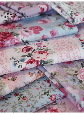 日本进口quiltgate纯棉印花玫瑰拼布娃衣手工布料