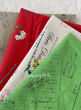 日本进口yuwa小关玲子棉麻布料 英文雏菊拼布面料