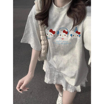 【送运费险】白灰色耳机KT短袖女