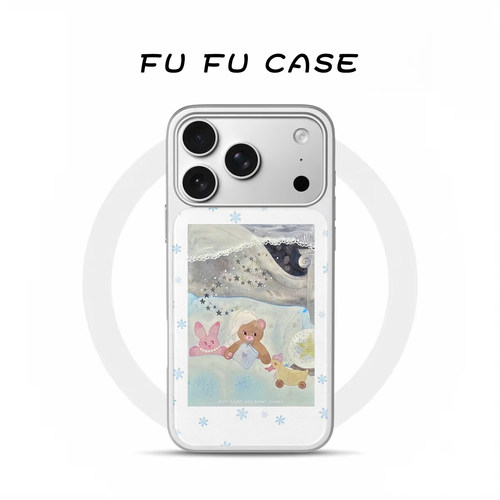 韩系可爱熊兔夜话磁吸磨砂手机壳