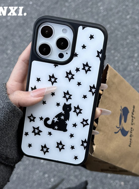 韩系ins高级感白色星星猫咪适用iPhone17promax苹果16plus手机壳14Pro新款12小众15Pro少女款13Pro全包保护套