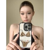 性感豹纹比基尼猫咪黑边适用于苹果iPhone17promax手机壳16pro小米1415Pro华为mate60p7080三星S23防摔保护套