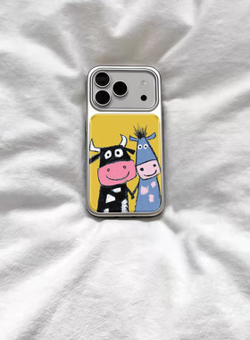 ins好朋友可爱小牛马电镀银磁吸适用苹果iPhone17promax手机壳1615pro小米1415Pro华为mate60p70三星S23防摔