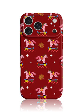 适用iPhone17promax苹果16华为mate70一加oppofindx9荣耀magic8小米15菲林手机壳vivox300新年红色滑板小马儿