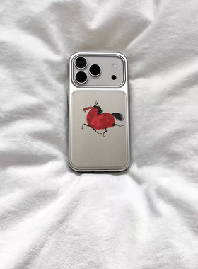 ins风新中式搞怪小马电镀银磁吸适用苹果iPhone17promax手机壳1615pro小米1415Pro华为mate60p70三星S23防摔