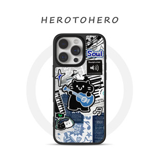 摇滚小黑猫 适用苹果小米手机壳17promax磁吸iPhone16新款个性15美式14可爱高级13男生小众12黑边手机壳防摔