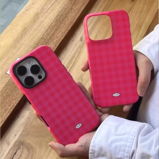 芭比粉格纹适用苹果16promax手机壳菲林壳二合一iPhone15新款手机壳14promax磨砂高级13防摔12日韩11保护套
