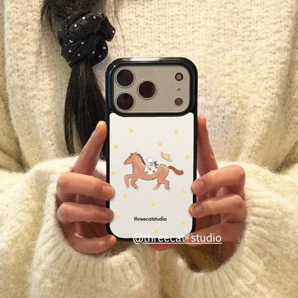 韩ins古早波点快乐小马欧尼博主同款手机壳适用于iphone17promax/16pro苹果15/14/13/12黑边11保护套Xsmax