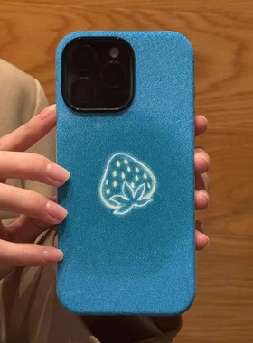 简约ins蓝色草莓苹果手机壳菲林壳适用iPhone16promax/15pro/13/14plus手机壳苹果12mini硬XS/8保护套