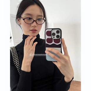 ins时髦樱桃蛋糕英文黑边适用于苹果iPhone17promax手机壳16pro小米1415Pro华为mate60p70三星S23防摔保护套