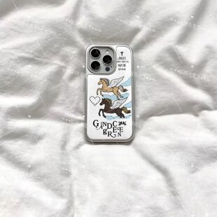ins复古可爱飞马马年电镀银磁吸适用苹果iPhone17promax手机壳1615pro小米1415Pro华为mate60p70三星S23防摔