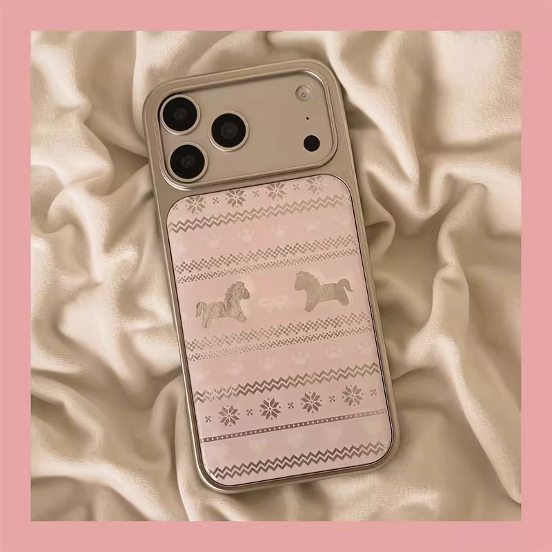 秋冬粉色费尔岛小马雪花银边手机壳适用苹果iPhone17promax高级感air保护套小众16plus亮面15pro14防摔13气质