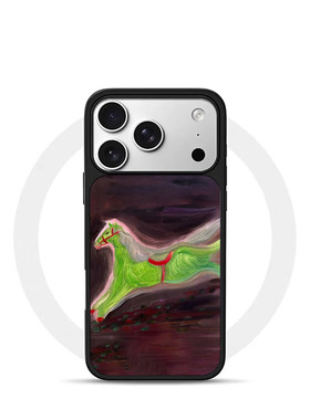 ins风复古小绿马黑边电镀银磁吸适用苹果iPhone17promax手机壳1615pro小米1415Pro华为mate60p70三星S23防摔