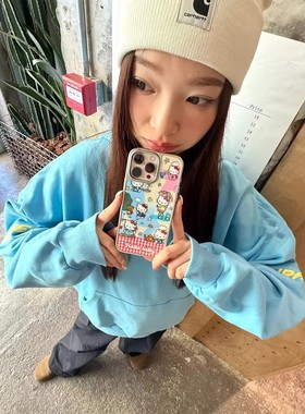 ins可爱格纹星星甜品猫咪插画15适用17pro苹果17ProMax手机壳iPhone16全包17电镀14Promax保护套13女12pro/11