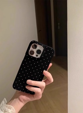 高级感ins风黑色小波点苹果手机壳菲林壳适用iPhone16promax/15pro/13/14plus手机壳苹果12mini硬XS/8保护套