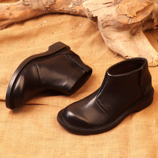 高帮鞋男真皮头层牛皮厚底圆头手工休闲大头皮鞋加绒工装马丁靴潮