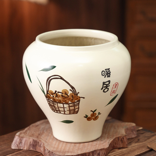 新中式花盆陶瓷手绘喜乐暖居桌面摆放轻奢高级感绣球蝴蝶兰盆栽