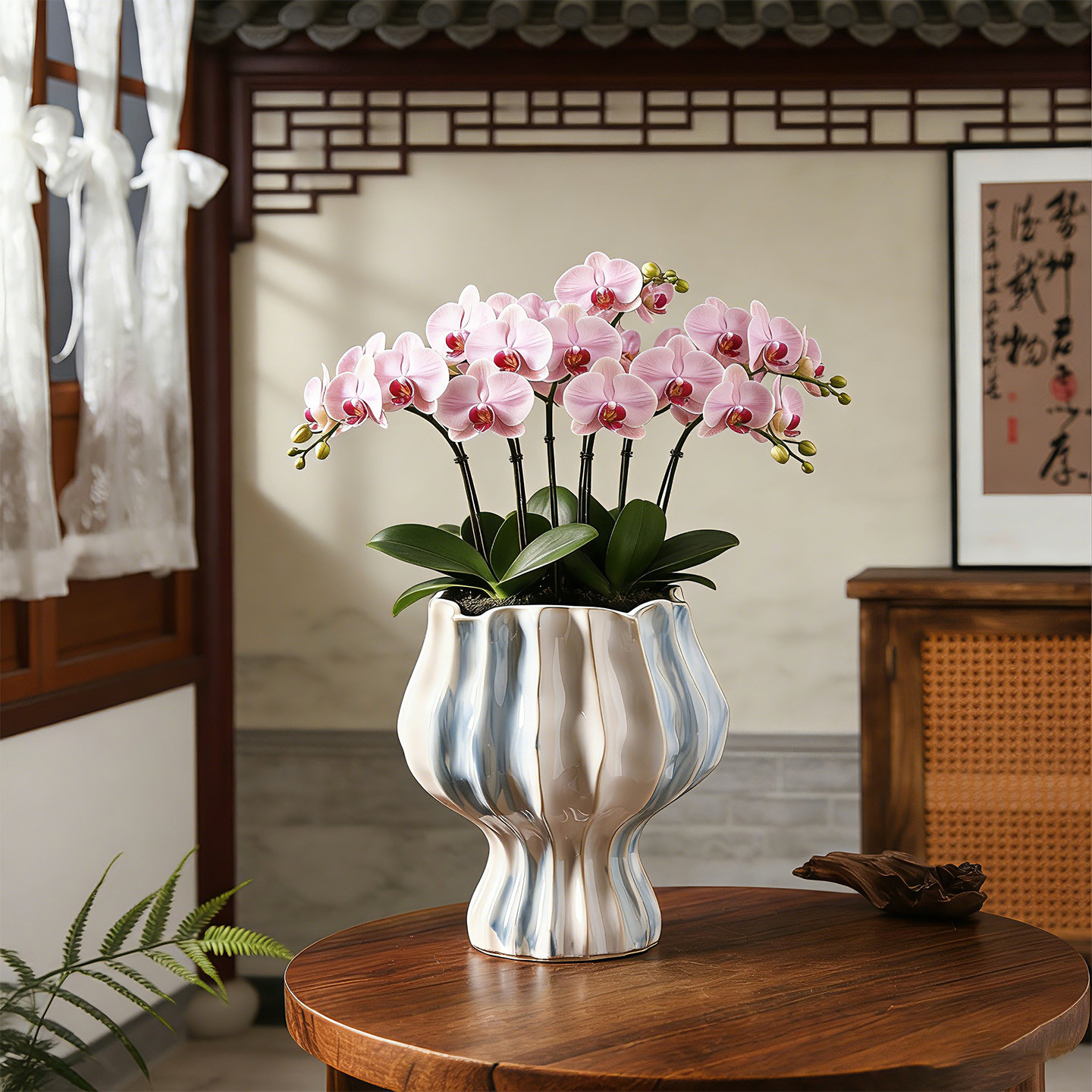 复古创意波浪纹陶瓷花盆客厅室内装饰梅花蝴蝶兰年宵花卉绿植盆栽