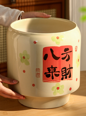 手绘八方来财陶瓷花盆家用中国风室内桌面摆放冬青三角梅专用兰花