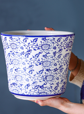 青花瓷中国风家用高档陶瓷花盆高级感兰花专用冬青虎皮兰蝴蝶兰盆