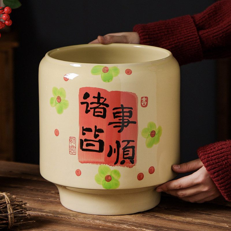 手绘诸事皆顺陶瓷花盆家用中国风室内桌面摆放冬青三角梅专用兰花,鲜花速递/花卉仿真/绿植园艺,花盆,淘宝优惠券,粉丝福利购,淘宝优惠卷