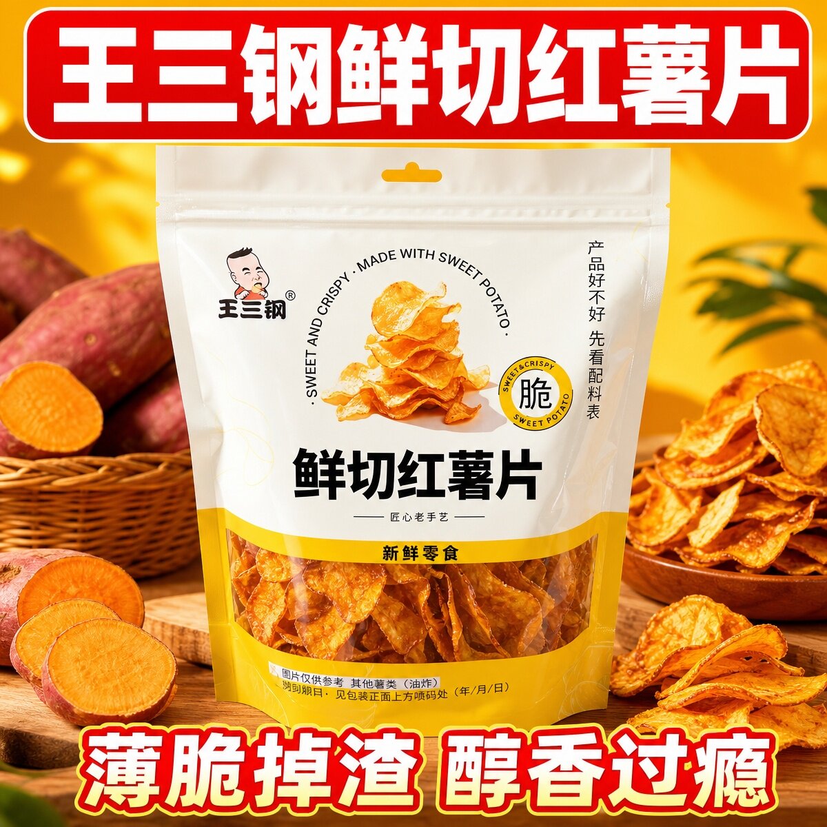 薯达浩王三刚鲜切红薯片香酥脆400克大袋装红薯地瓜膨化办公零食