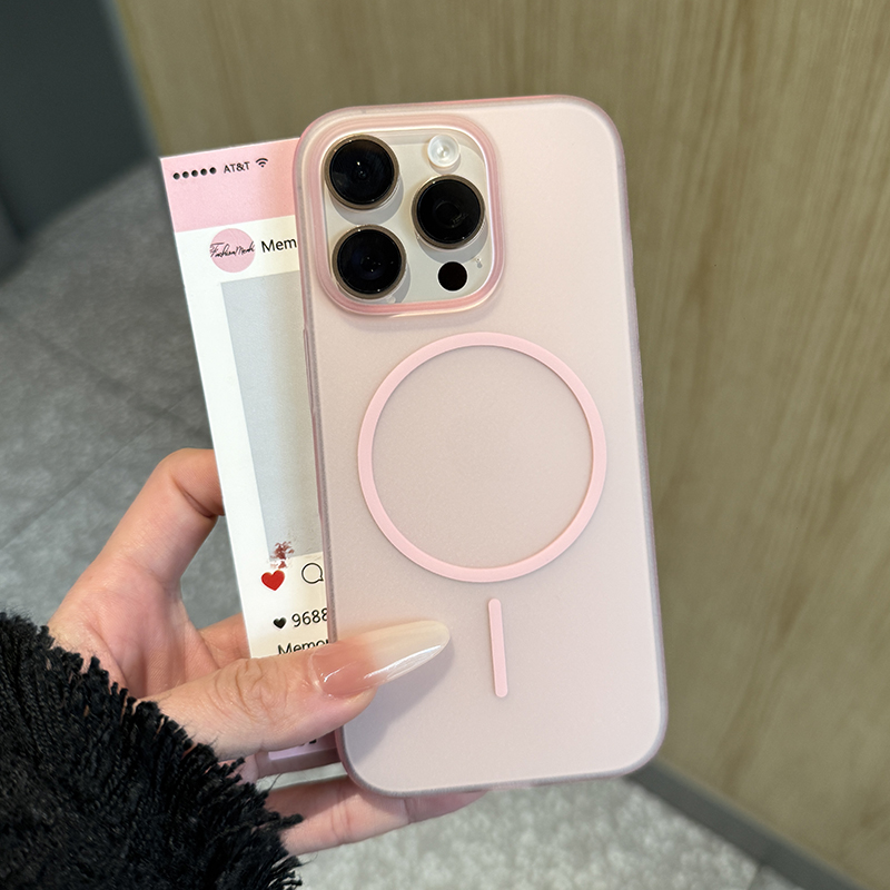 ins高级感细圈磁吸适用iPhone16pro磨砂手机壳苹果15ProMax新款12半透明13不发黄14男女情侣16plus防摔保护套