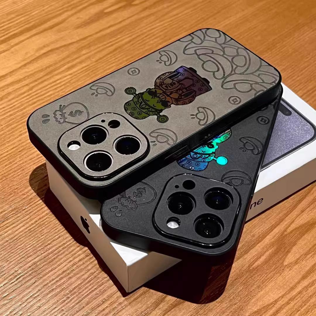 新年财神镭射适用苹果16promax手机壳iPhone15pro新款14防摔13全包11/13翻毛皮12情侣高级plus男女小众保护套