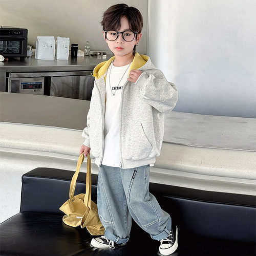 男童外套春秋款2025新款儿童春装连帽卫衣春季运动男孩休闲上衣潮