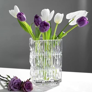 饰水培鲜花玫瑰插花器 巴卡拉卢索扁方矩形水晶玻璃花瓶餐桌摆件装