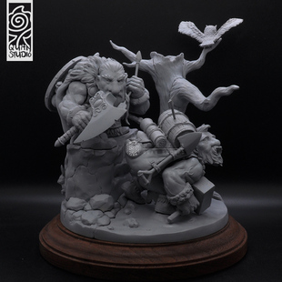 002 手雕原創作品 MSQS 偷襲 原創奇幻微縮GK場景雕像矮人場景