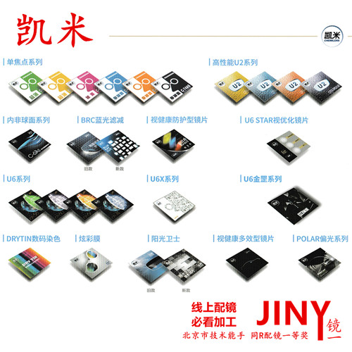凯米配眼镜片1.561.74双非球面u6x超薄u2防抗蓝光金罡韩国变色brc