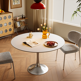 曲美家居中古风圆桌客厅家用茶几桌子小户型圆形小餐桌斑斓餐桌