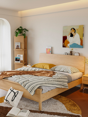 曲美家居中古风米实木单人床架米双人床家用小户型简约卧室床