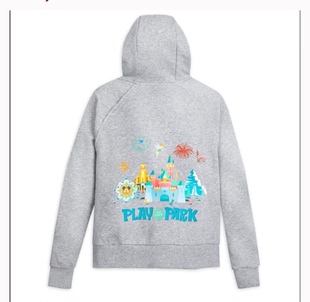 纯原女款乐园拉链连帽卫衣薄绒小刺绣城堡图案