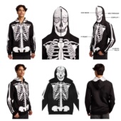 包邮 Cos中二骷髅骨架万圣款 暗黑风拉链蒙面连帽卫衣薄绒情侣款
