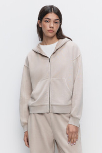 纯女款简单拉链连帽开衫卫衣水洗毛圈简单大方面料舒适