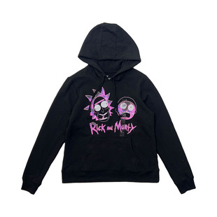 2023新款黑色显瘦个性卡通印花薄绒连帽宽松休闲女款卫衣外套内