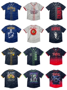 纯原男女情侣款卡通速干棒球服纽扣上衣短袖T恤休闲运动tee