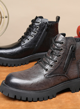 马丁靴男冬季新款真皮高帮英伦时尚高档工装靴商务休闲皮靴68730