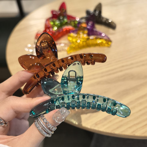 韩国进口AZNAVOUR AZ发饰透明9cm沁凉冰透蝴蝶翅膀抓夹发抓鲨鱼夹